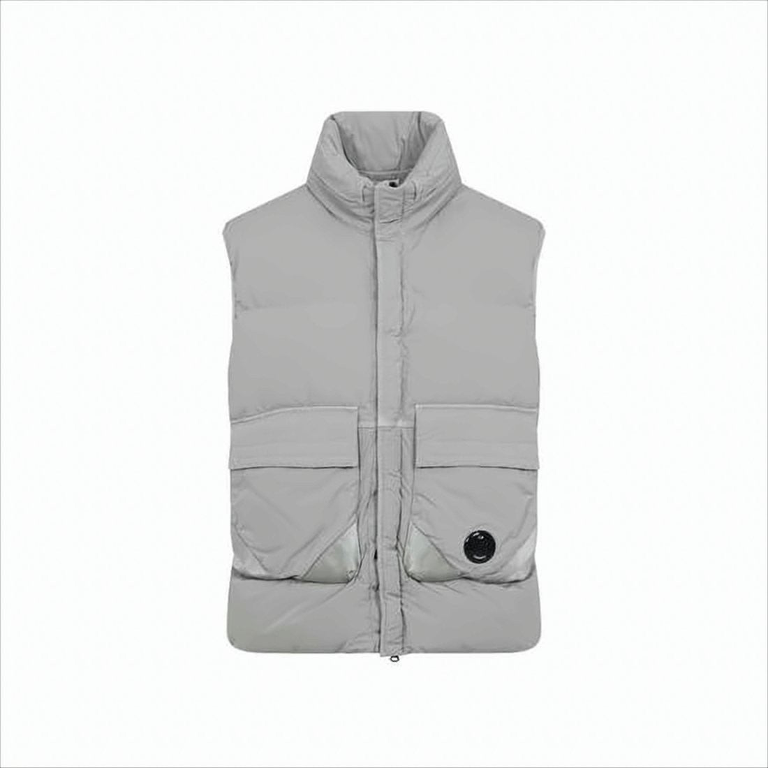 C.P. Company Padded Grey Vest With High Stand Collar And Snap-Button Placket
