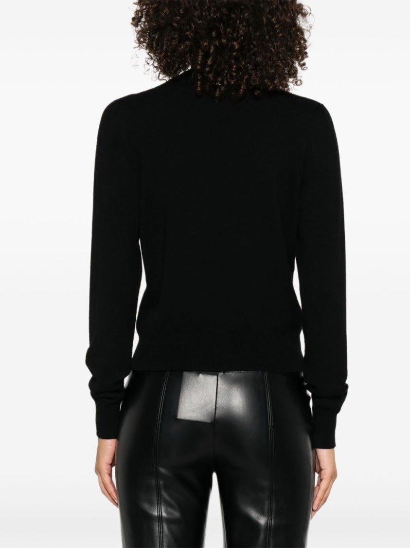 Twin-Set Keyhole Neckline Black Sweater With Ribbed Cuffs