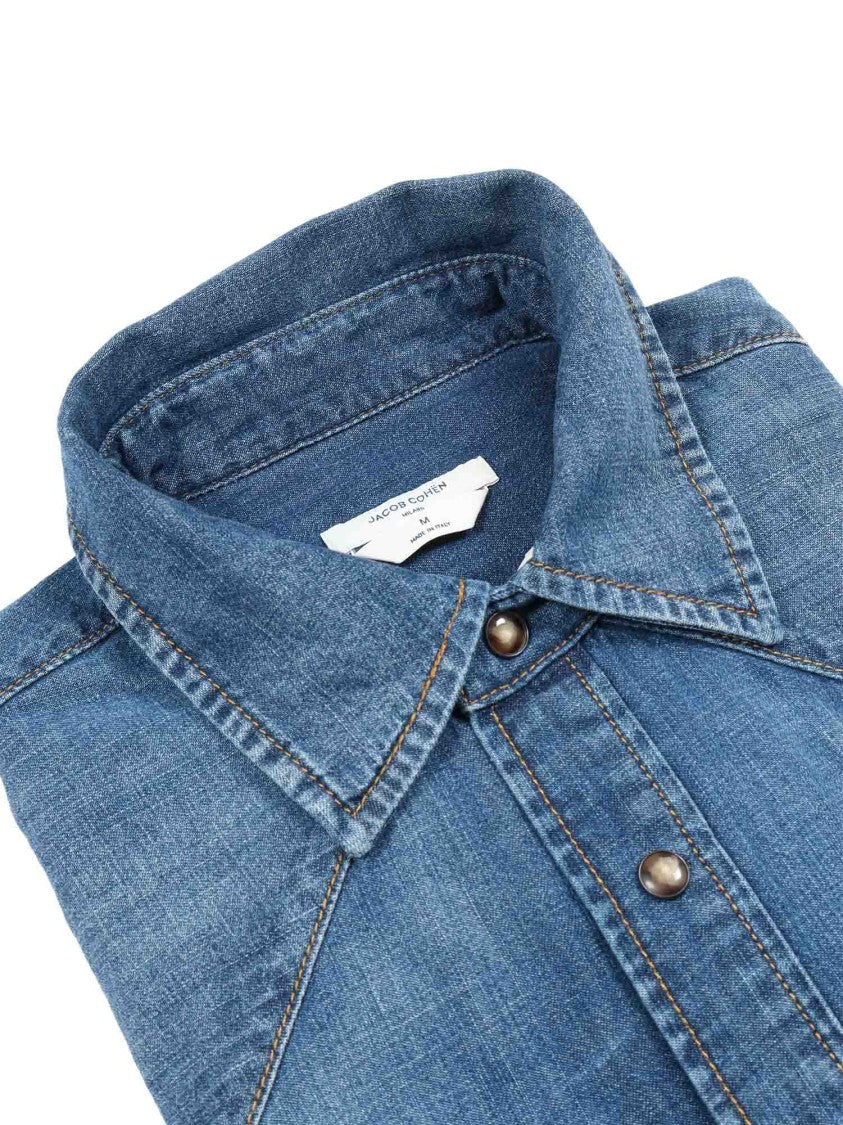 Jacob Cohen Medium Blue Denim Shirt With Western-Inspired Design