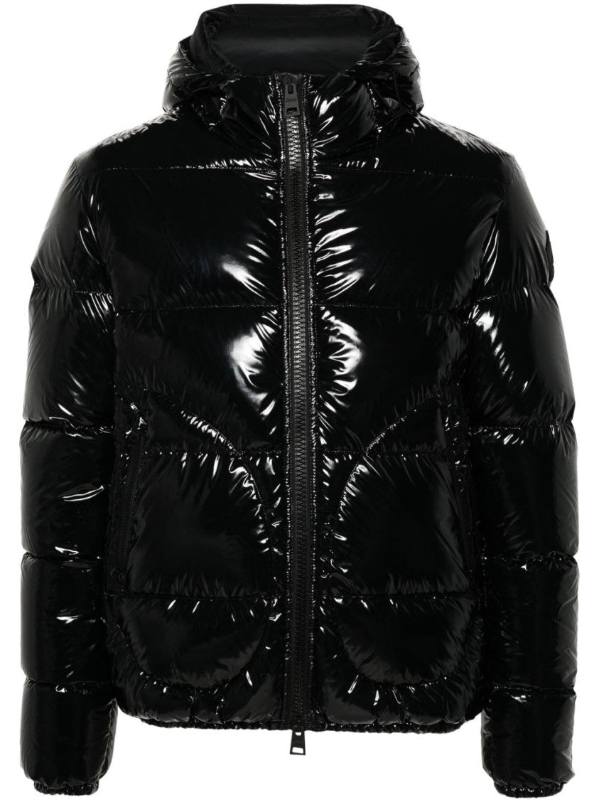 Herno Puffy Black Coat With High Collar And Glossy Finish