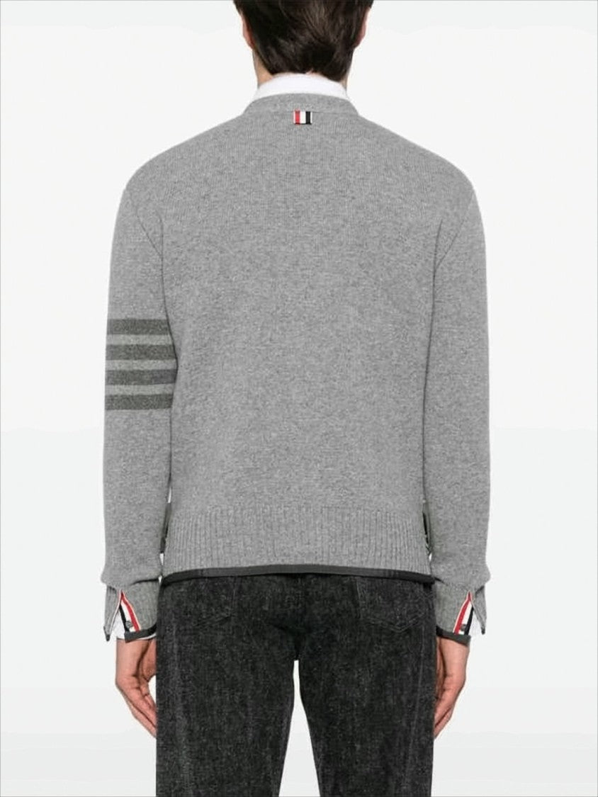 Thom Browne V-Neck Wool Cardigan With Button-Down Front And Striped Accents