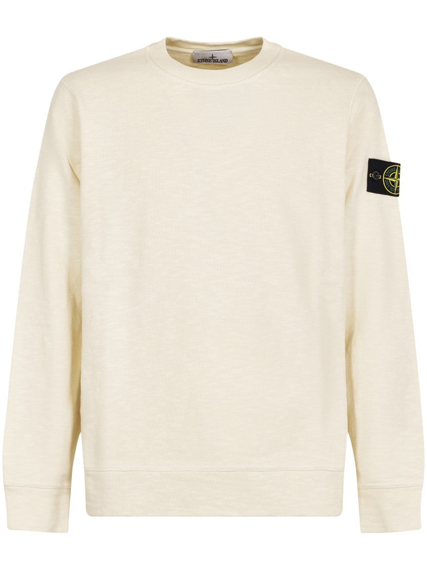 Stone Island White Knit Sweater With Iconic Patch