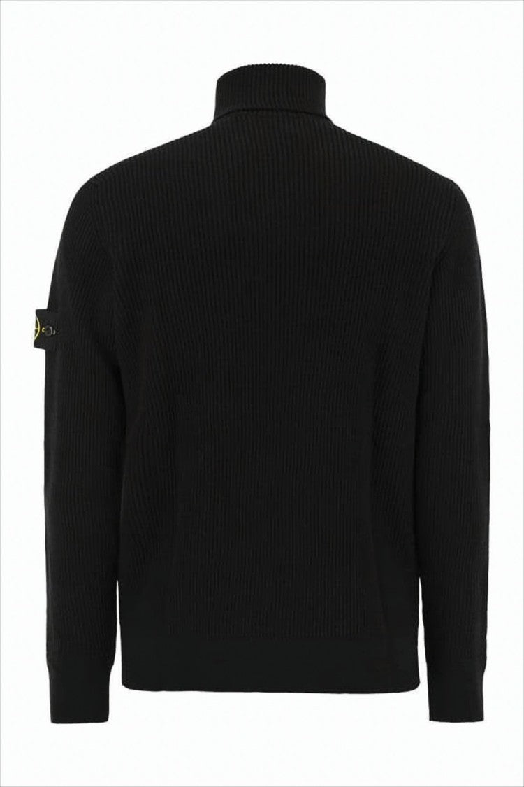 Stone Island Ribbed Black Wool Turtleneck Sweater