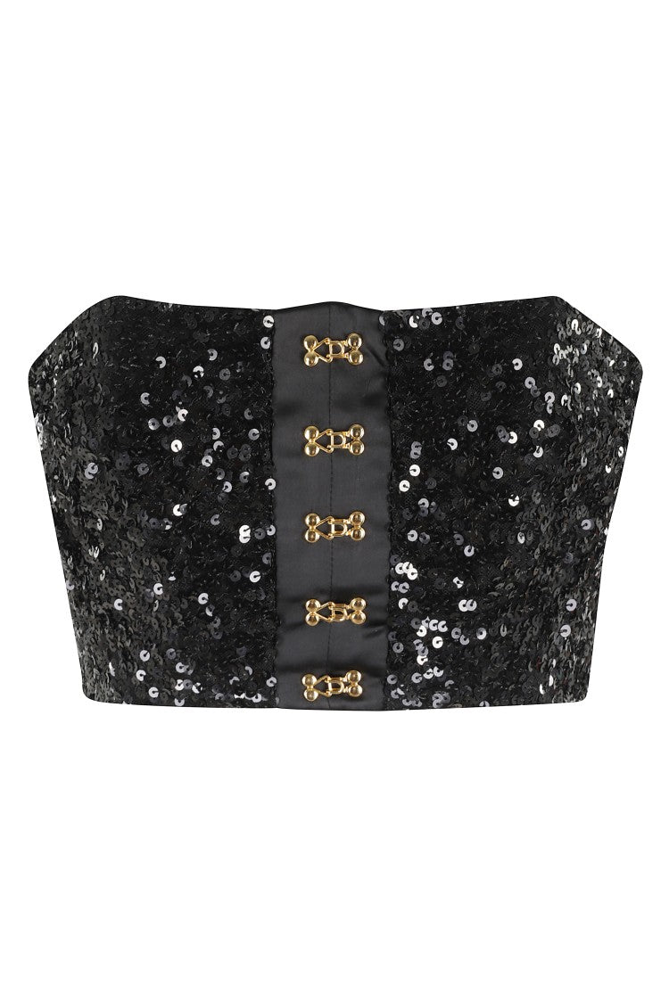 Elisabetta Franchi Strapless Sequined Top With Gold Hook