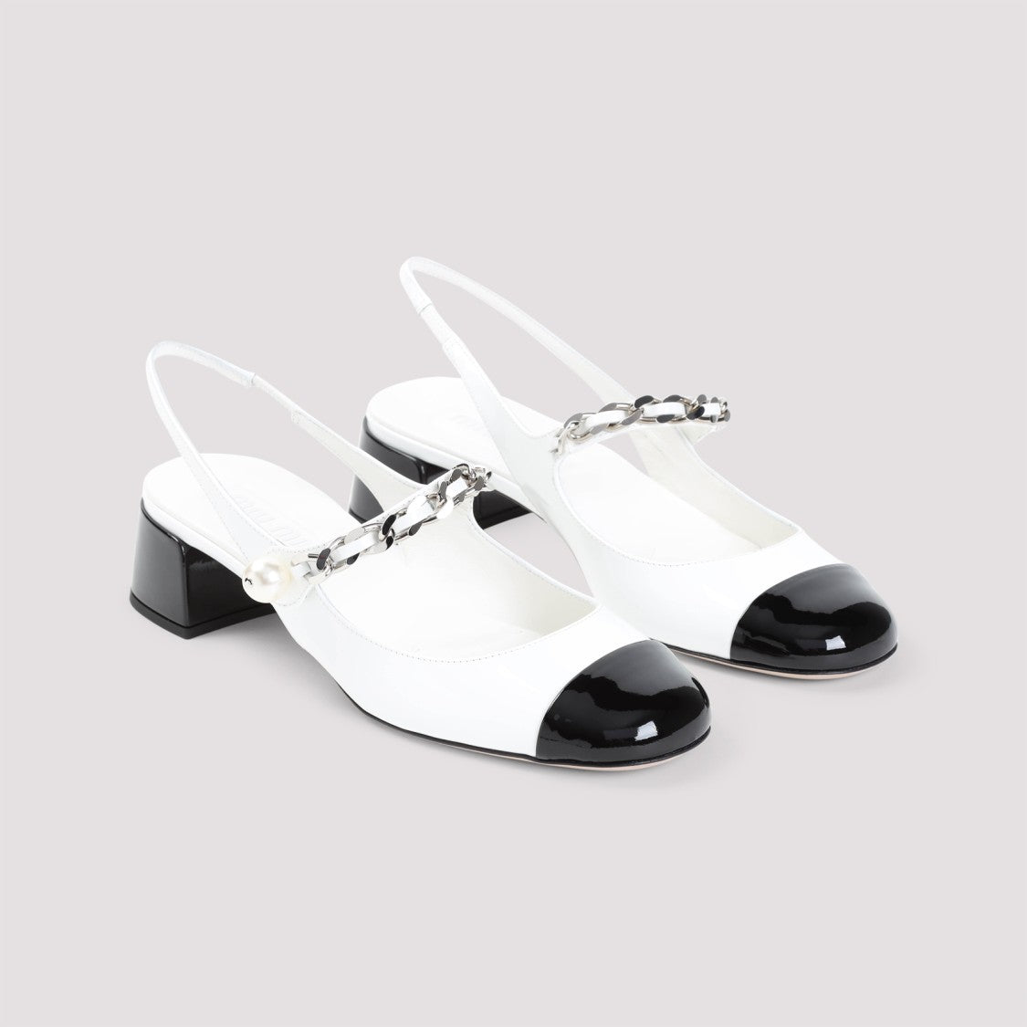 Miu Miu Slingback Pumps With Chain Detail And Block Heel