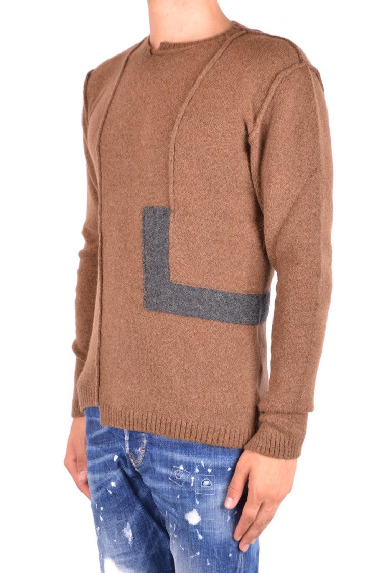 Isabel Benenato Textured Knit Sweater With Geometric Contrast Patch