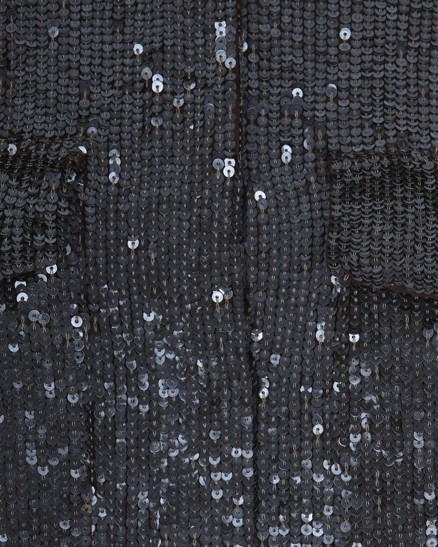 P.A.R.O.S.H. Sequined Black Shirt With Classic Collar And Flap Pockets