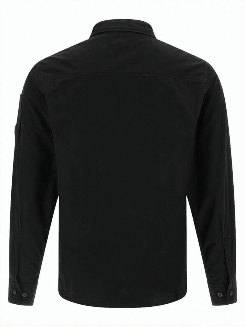 C.P. Company Minimalist Black Cotton Jacket With Unique Lens Detail