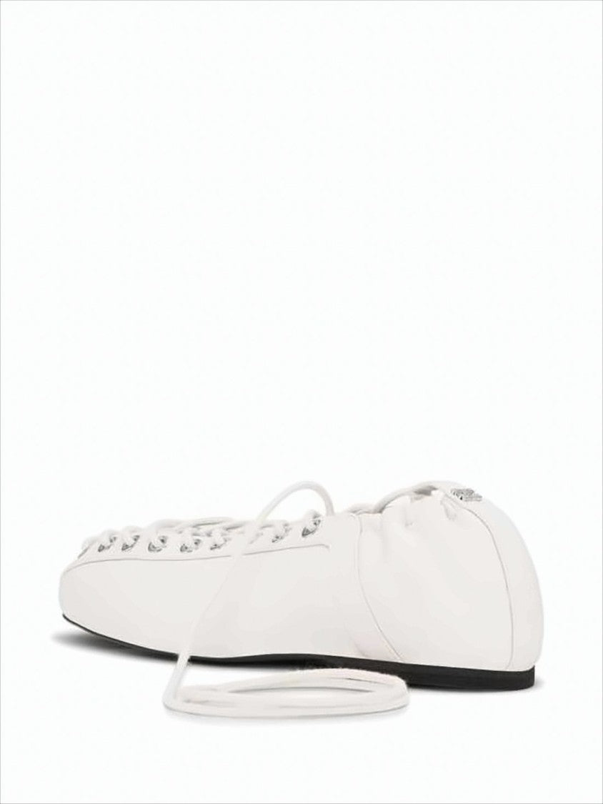 Ganni Minimalist White Flats With Gathered Elastic Detail
