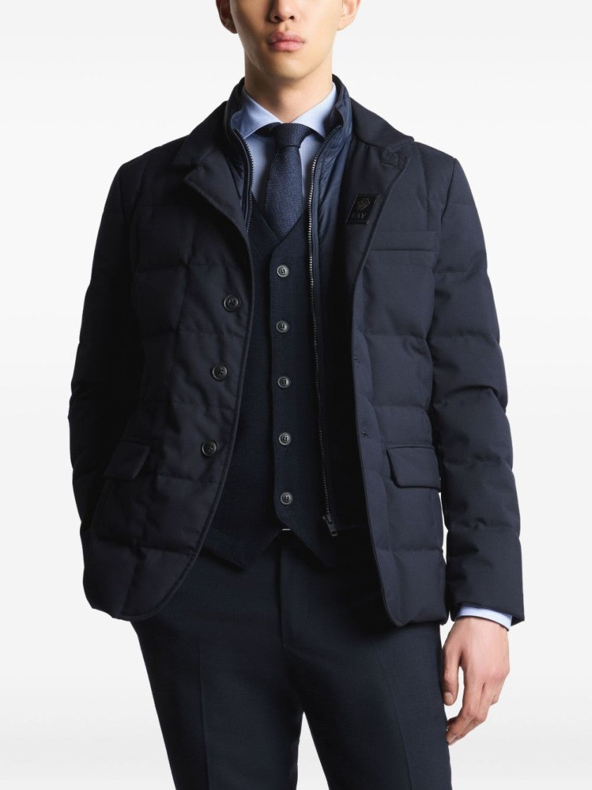 Fay Navy Blue Quilted Down Coat With Stand-Up Collar