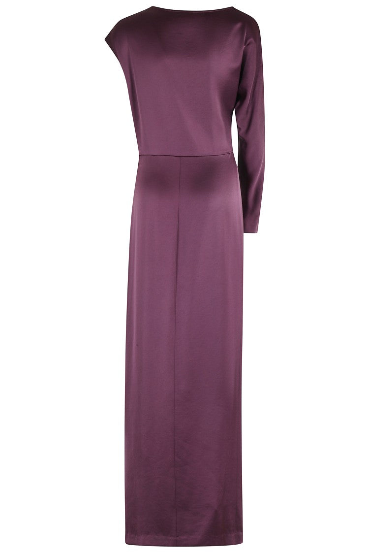 Federica Tosi Aubergine Satin Long Dress With One-Shoulder Design