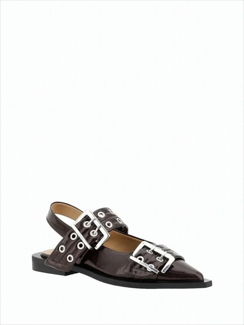 Ganni Sleek Slingback Flats With Pointed Toe And Bold Buckle Accents