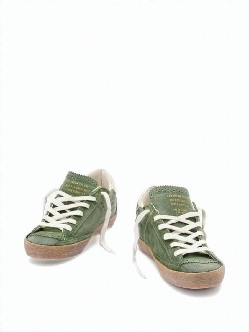 Golden Goose Green Suede Low-Top Sneakers With Metallic Accents