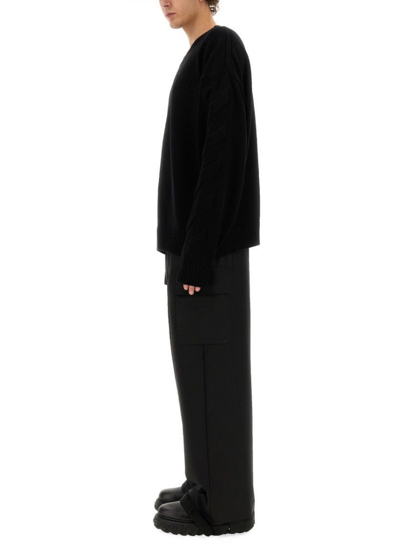 Off-White Black Oversized Sweater With Ribbed Neckline