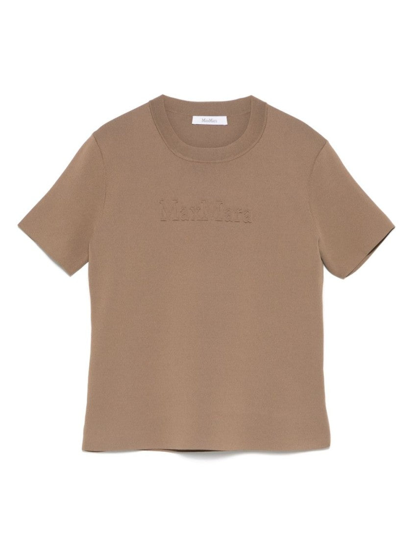 Max Mara Ribbed Knit Short-Sleeved Top With Embossed Logo