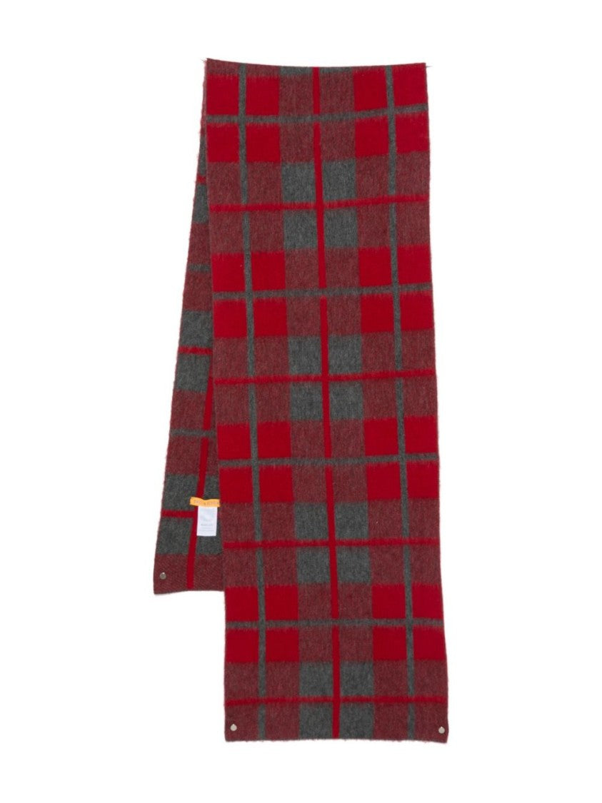 Guest In Residence Bold Checkered Gray And Red Scarf