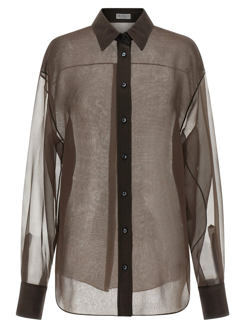 Brunello Cucinelli Transparent Silk Organza Shirt With Double Layer