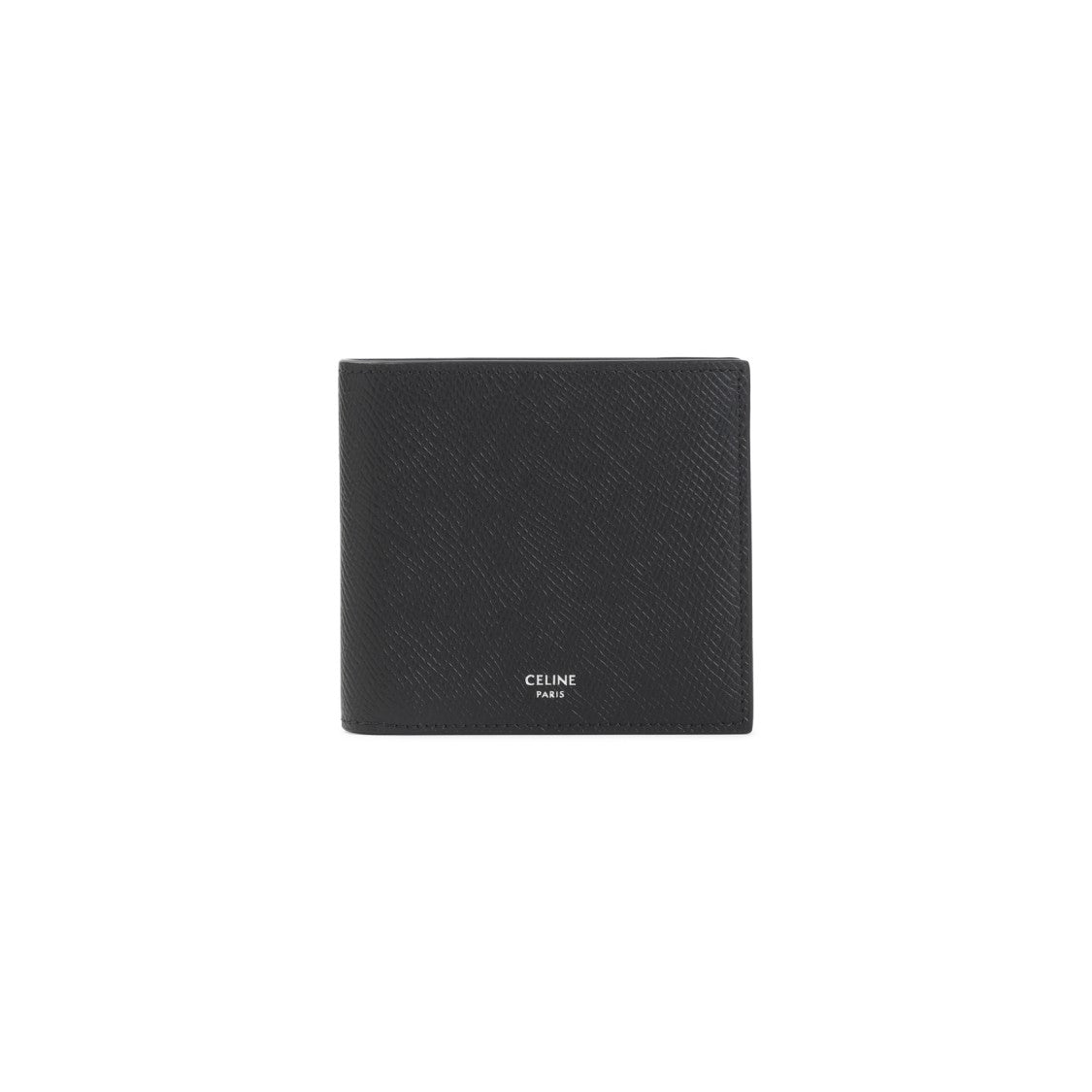 Celine Textured Calf Leather Bi-Fold Wallet With Silver-Tone Logo