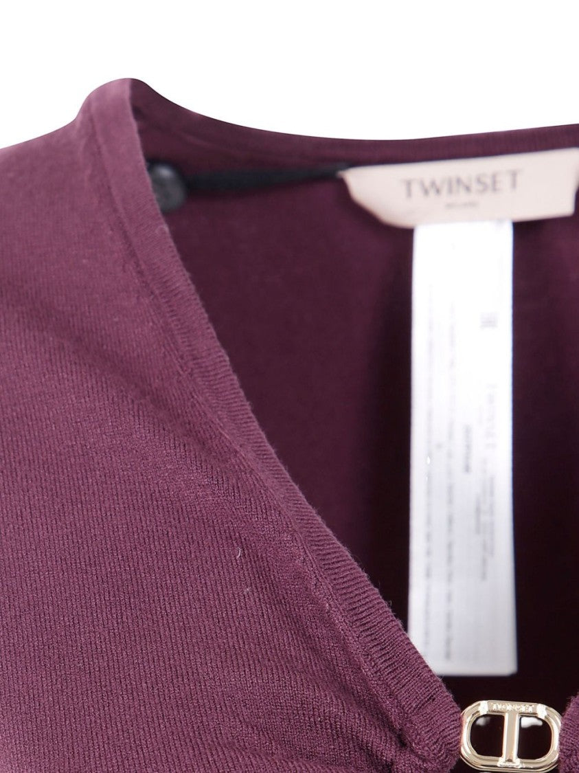 Twin-Set Bordeaux Midi Dress With V-Neckline
