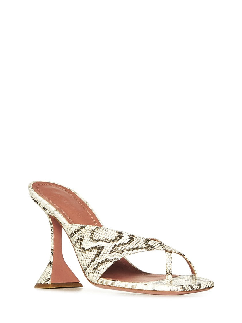 Amina Muaddi Natural Snake-Embossed Beige Thong Sandals