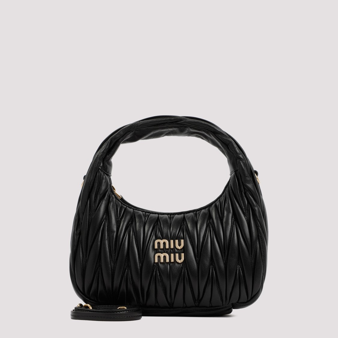 Miu Miu Matelassé Black Lamb Leather Hobo Bag