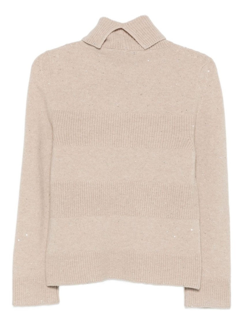 Dexterior Beige Wool-Cashmere Sweater With High Fold-Over Collar