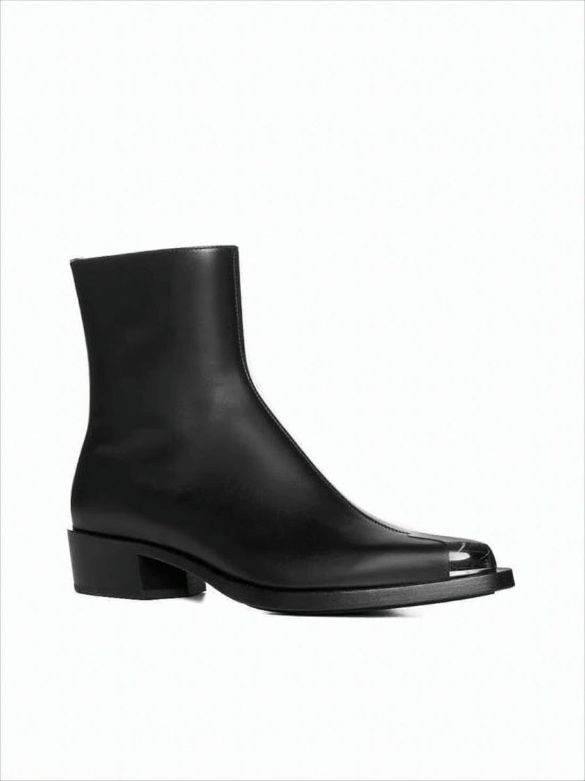 Alexander Mcqueen Minimalist Black Calf Leather Ankle Boots