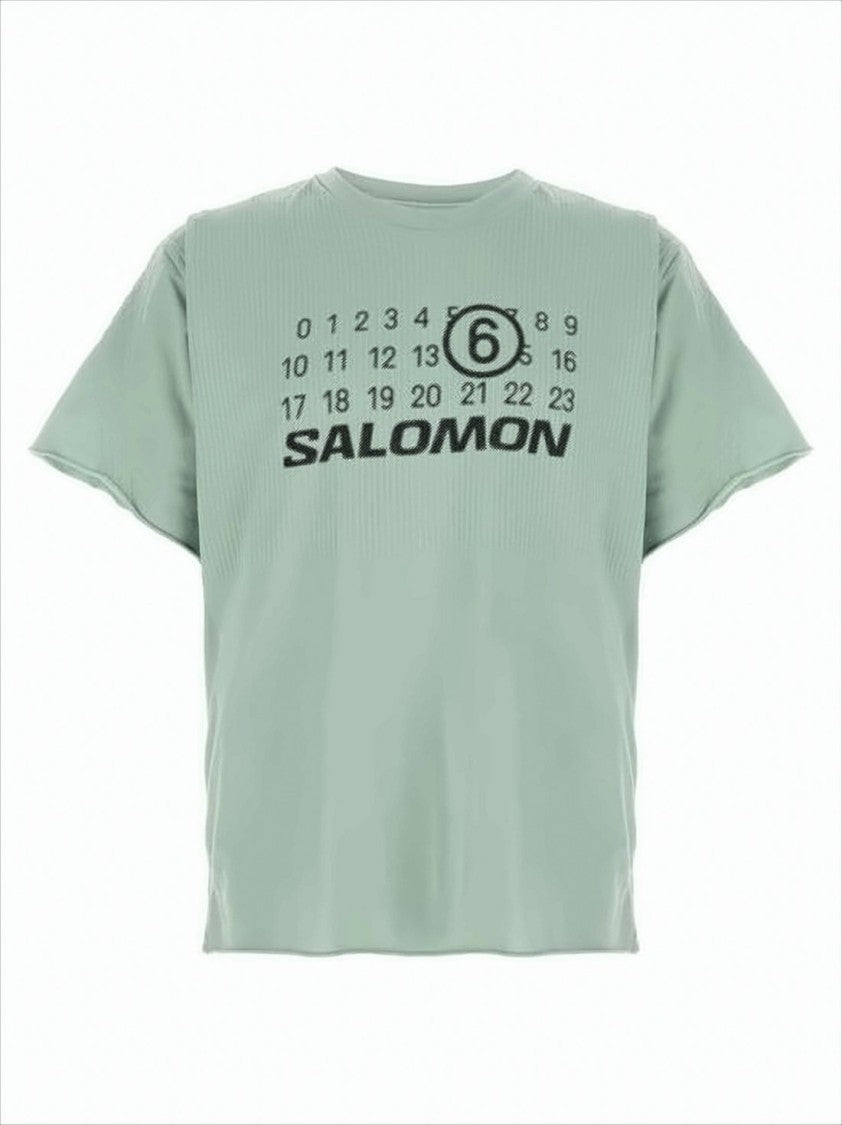 Mm6 By Maison Margiela Textured Green Short-Sleeve T-Shirt With Graphic Print