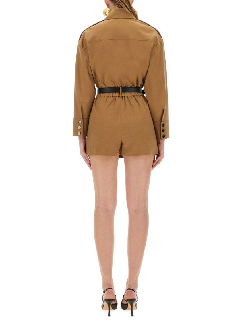 Self-Portrait Structured Twill Suit With Belted Waist