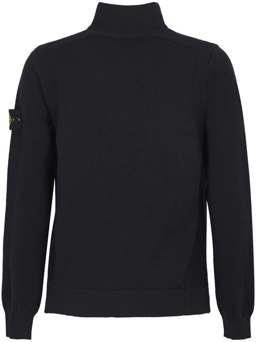 Stone Island Textured Knit Black Sweater With High Collar