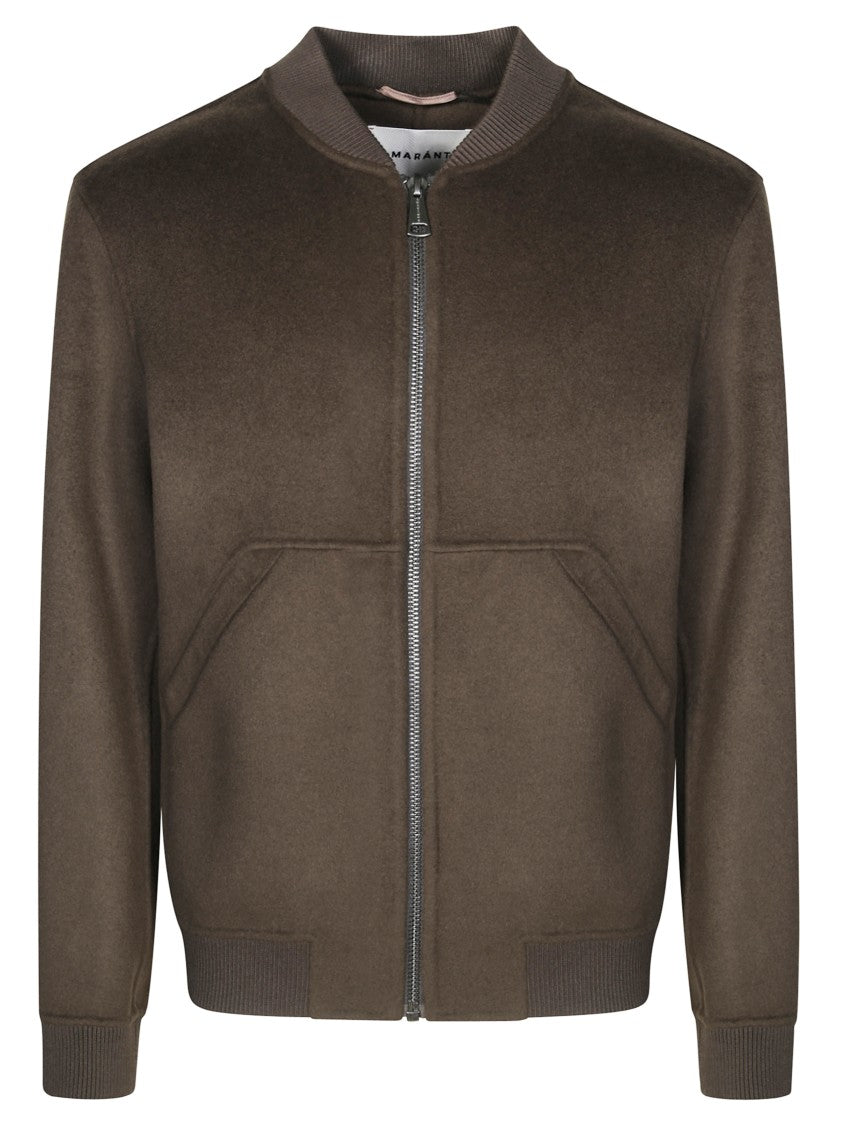 Amaranto Brown Bomber Jacket With Ribbed Details
