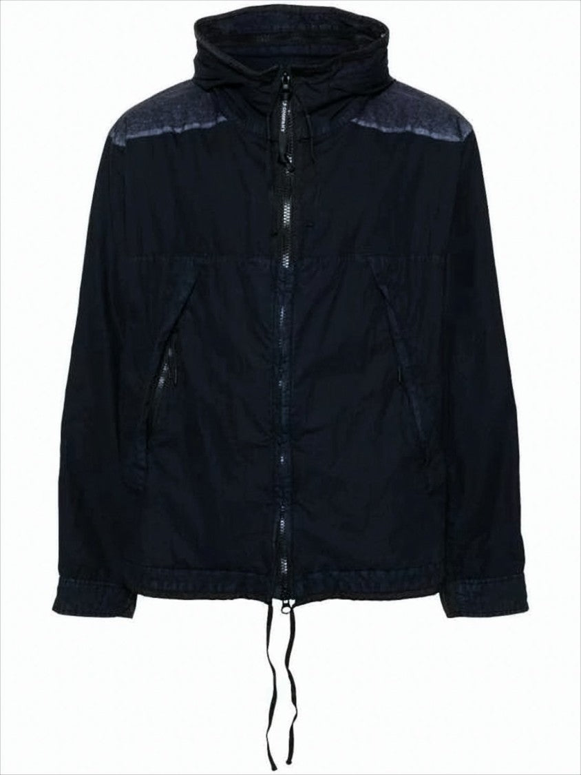 C.P. Company High Collar Black Casual Jacket With Zipper Closure And Textured Panels