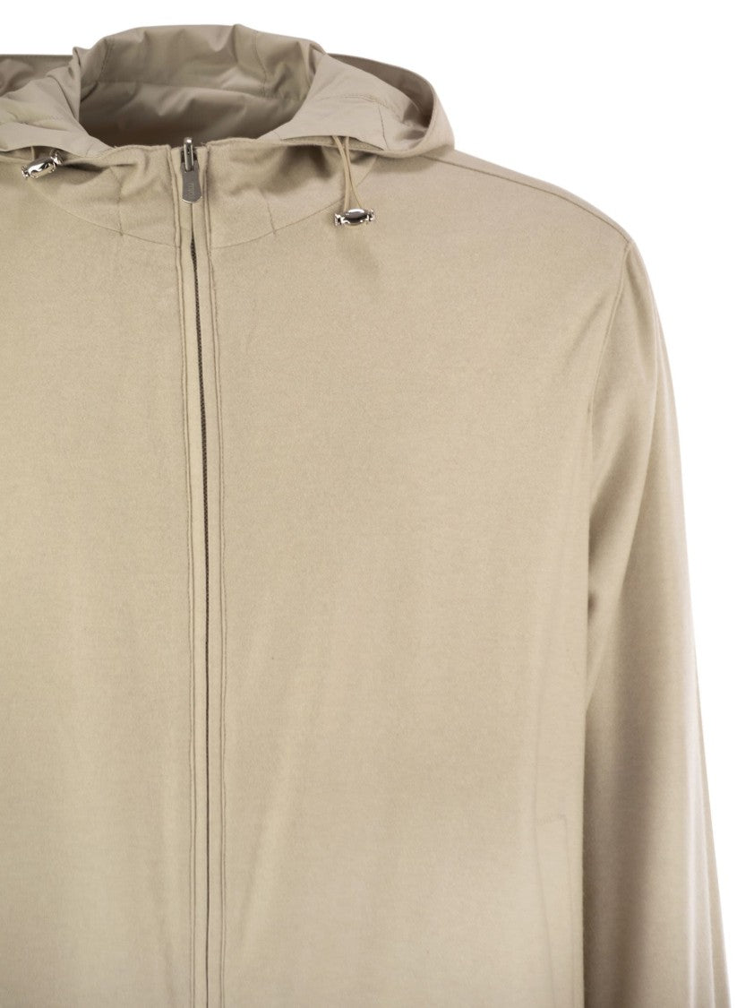 Fedeli Reversible Bomber Jacket With Hood In Cashmere Flannel And Airstop