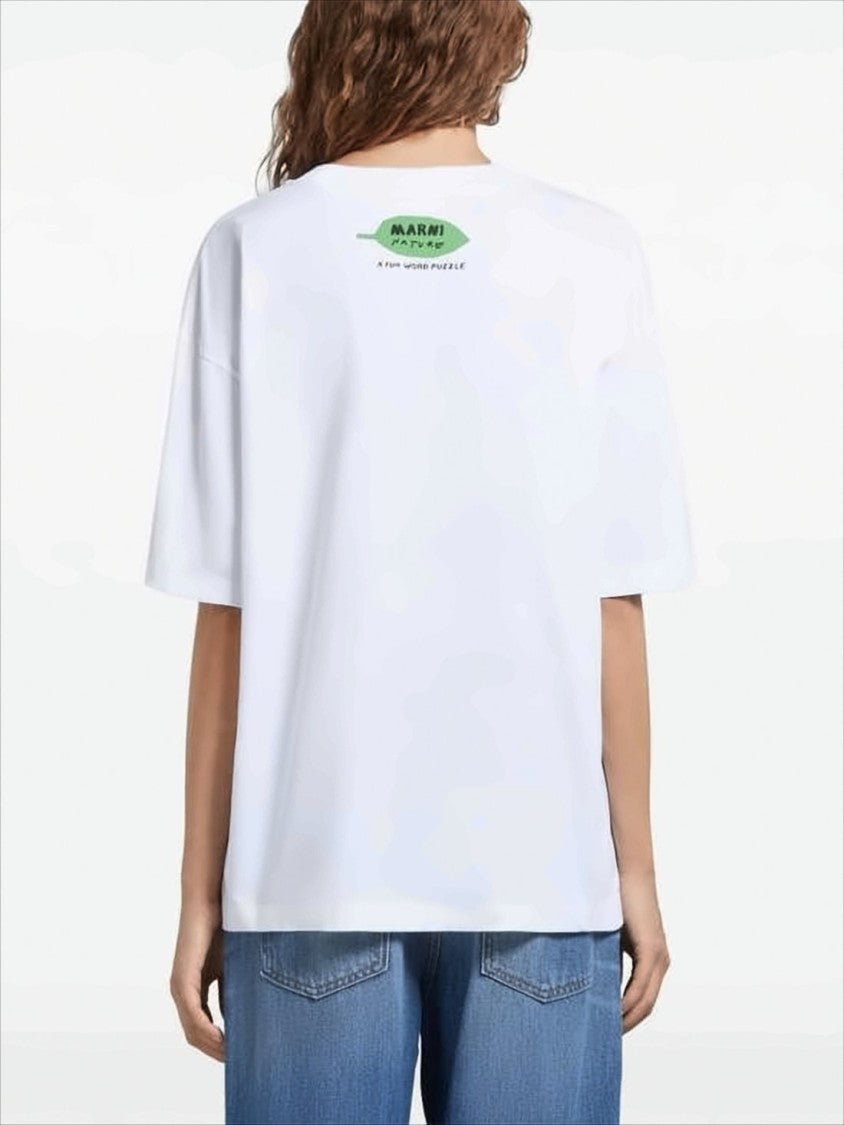 Marni Relaxed-Fit White T-Shirt With Graphic Floral Design