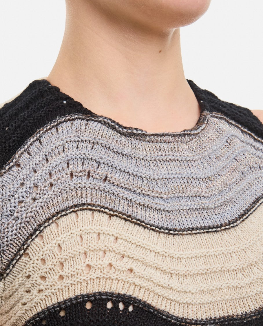 Vitelli Linen And Cotton Horizontal Peacock Crop Top