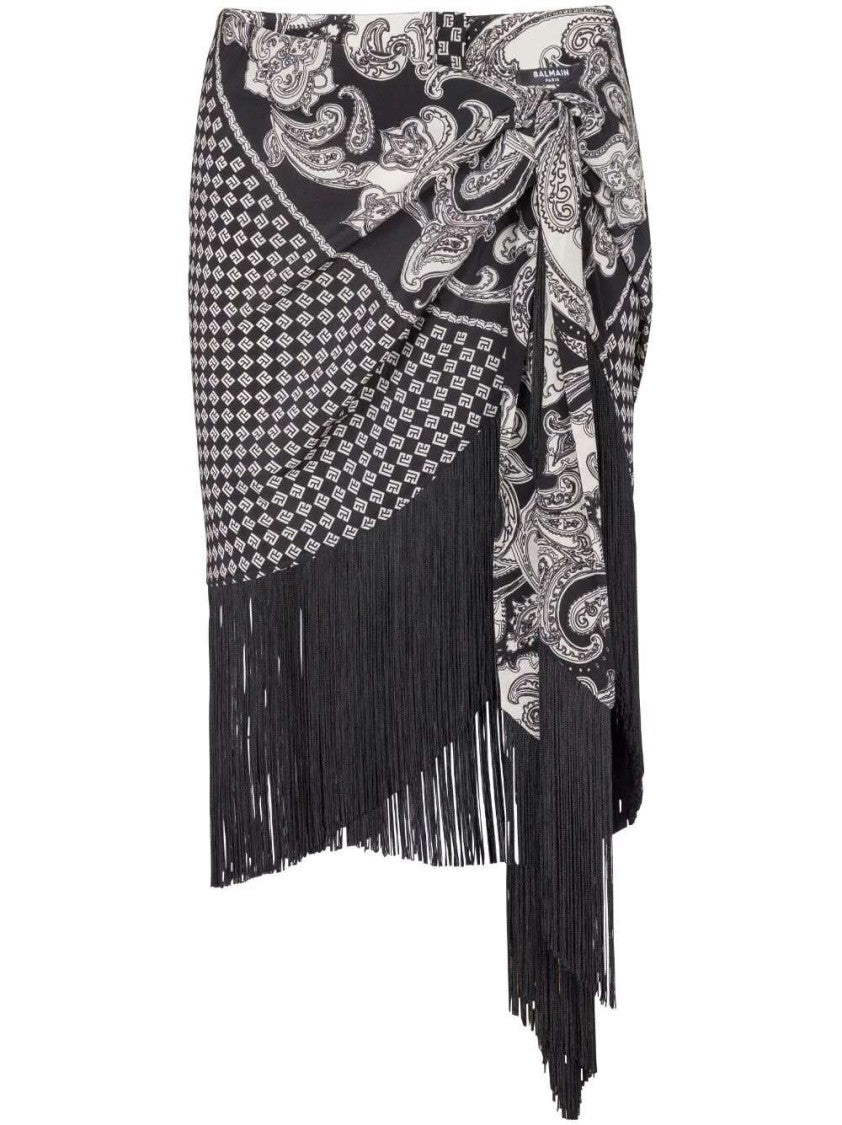 Balmain Fringed Paisley-Print Silk Miniskirt