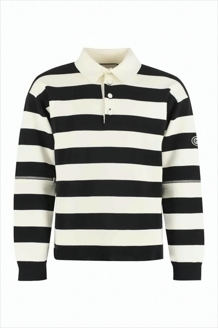 Gucci Bold Horizontal Striped Long-Sleeved Polo Shirt