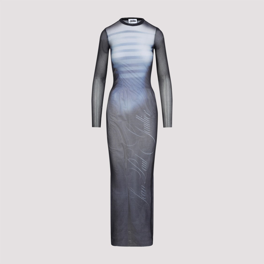 Jean Paul Gaultier Le Mâle Printed Blue Tulle Crewneck Maxi Dress