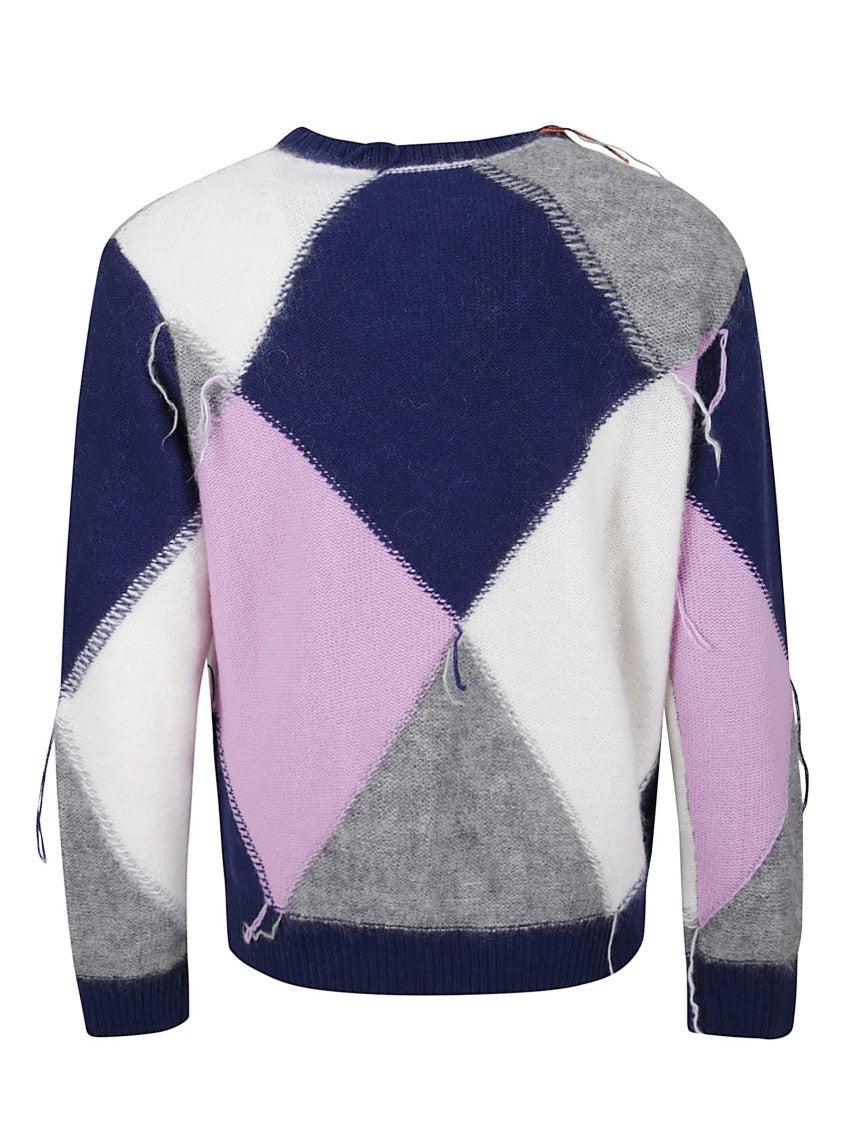 Amaranto Argyle Pattern Knit Sweater With Artistic Detailing