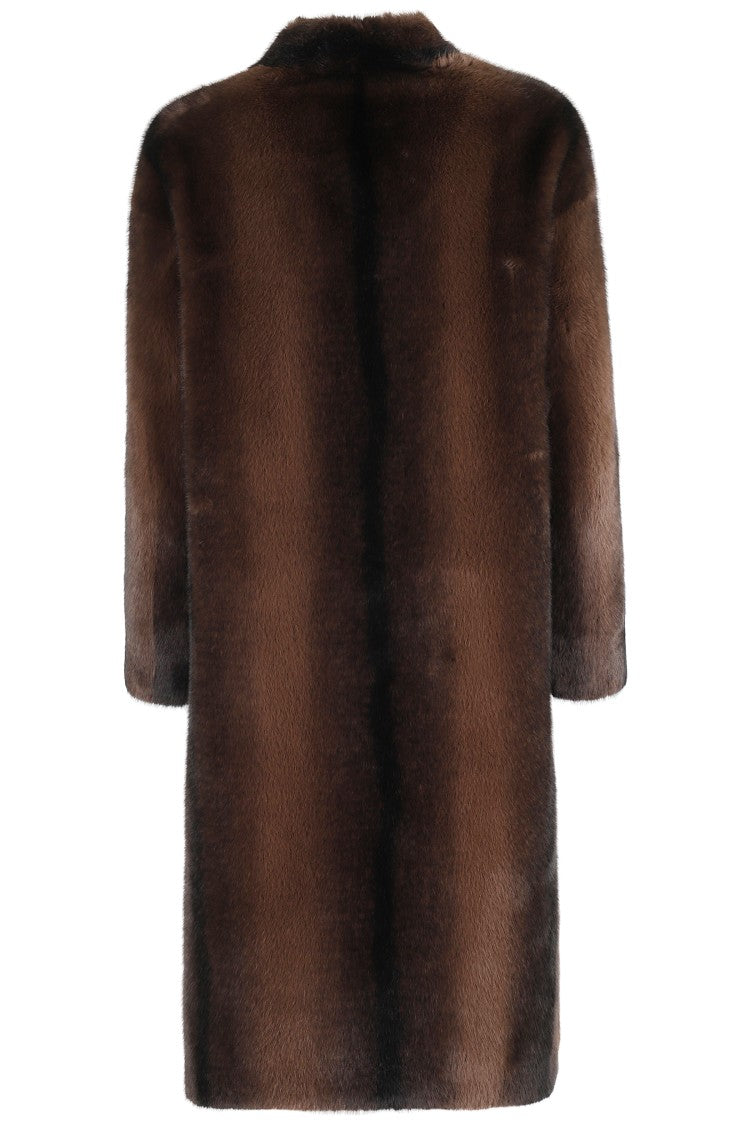 Ermanno Firenze V-Neck Long Faux Fur Coat With Flap Pockets