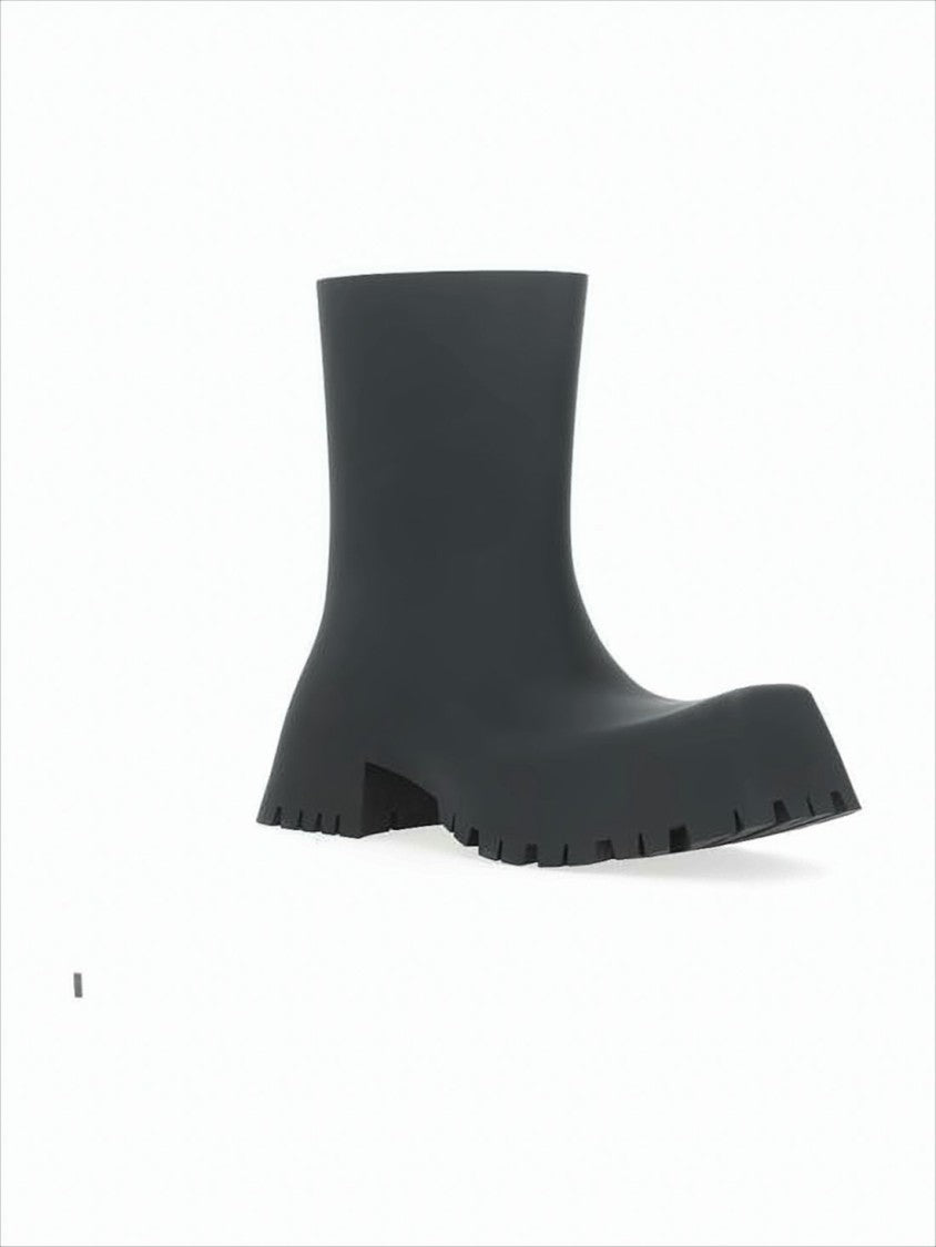 Balenciaga Chunky Sculptural Black Rubber Boots With Flared Heel