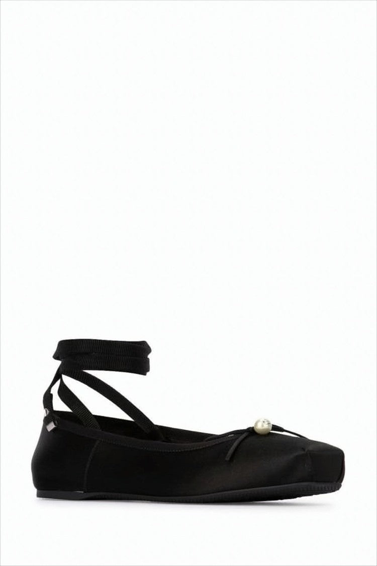 Christian Dior Black Flat Shoes With Pearl Detail And Ankle Straps