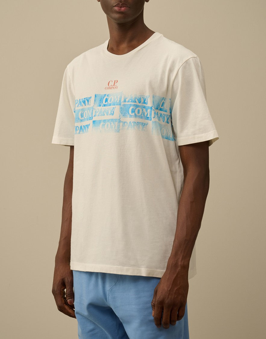 C.P. Company Gauze White Jersey T-Shirt With Iconic Graphic Band