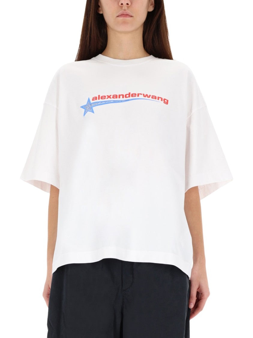 Alexander Wang Loose-Fitting White Graphic Print T-Shirt With Contrasting Star Design