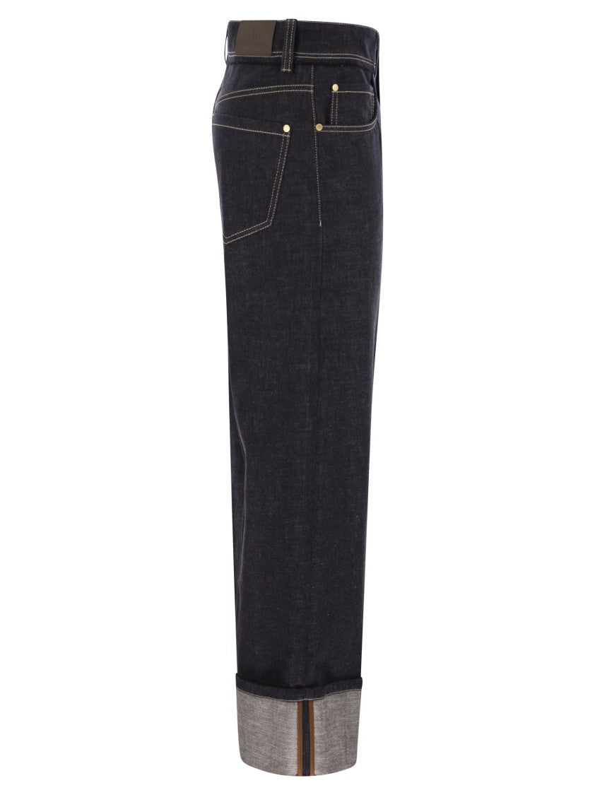 Brunello Cucinelli Crop Denim Trousers With Turn-Ups