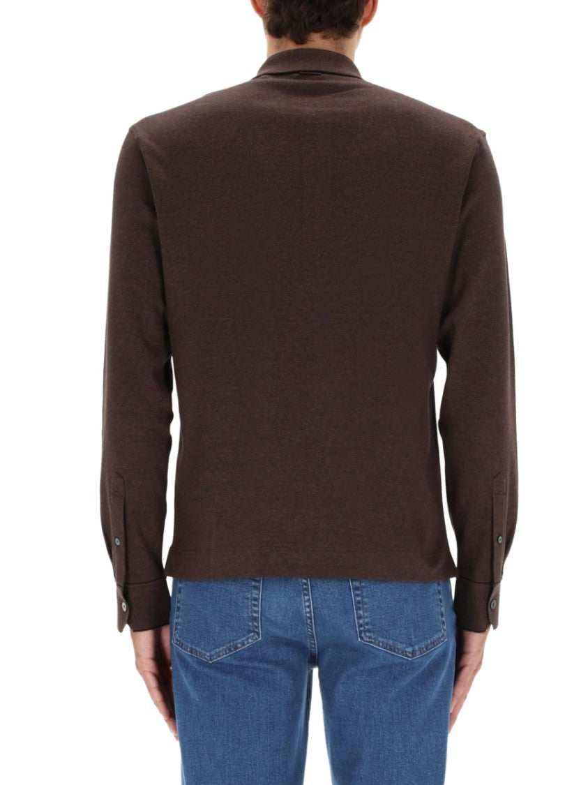 Zegna Long-Sleeve Brown Polo Shirt With Classic Collar And Minimalist Design