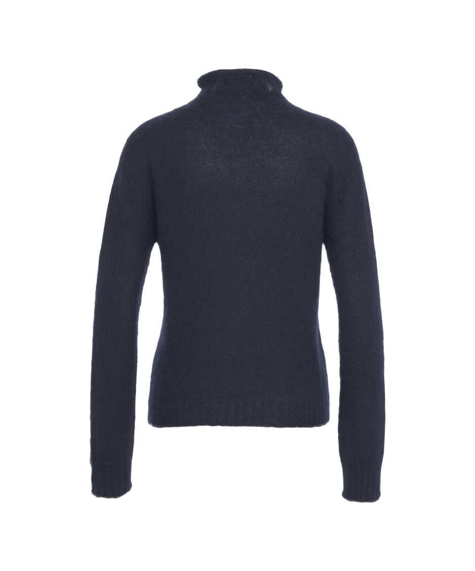 Max Mara Finely Knit Sweater With High Neckline And Ribbed Details