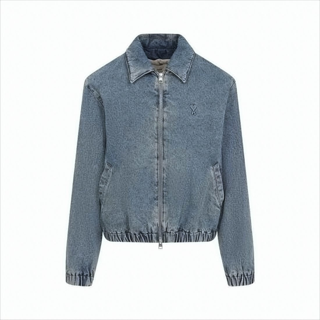 Ami Classic Blue Denim Jacket With Embroidered Logo