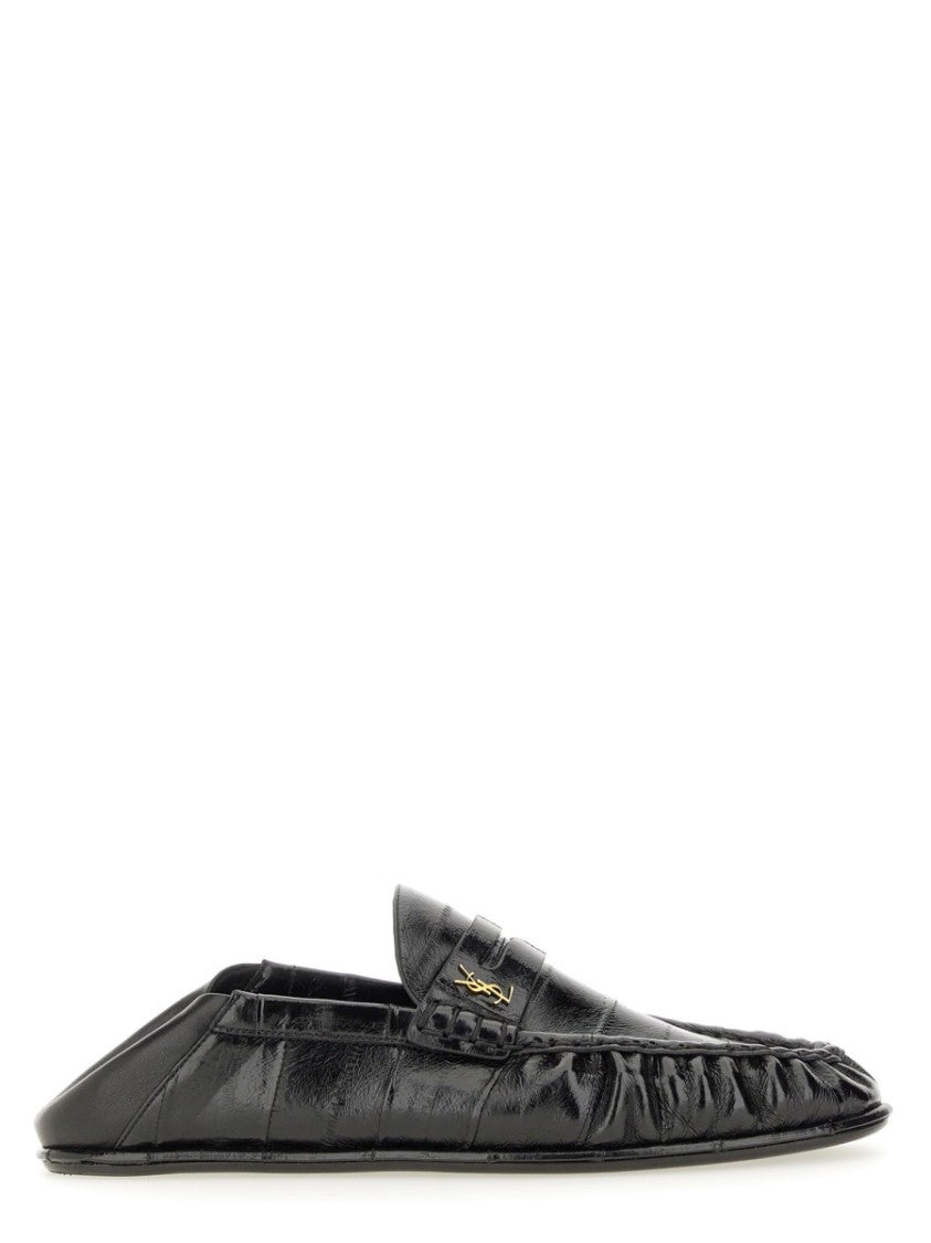 Saint Laurent Moccasin-Style Black Leather Loafers With Gold Accents