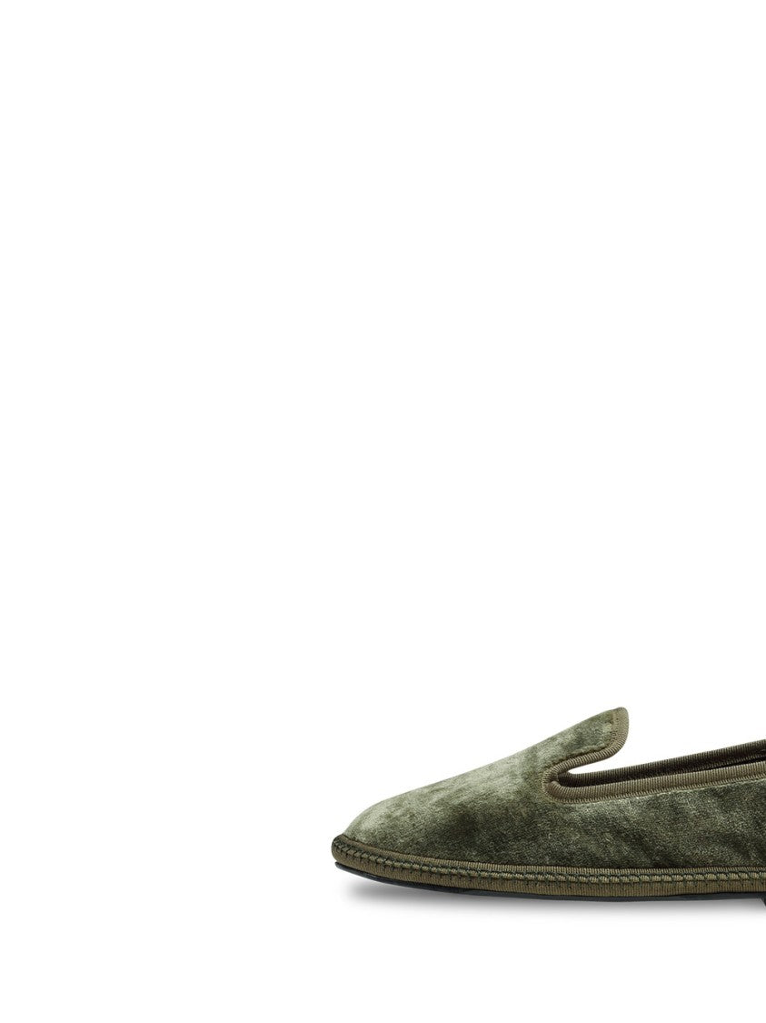 Sentier Velvety Green Low-Profile Slippers With Handcrafted Detailing